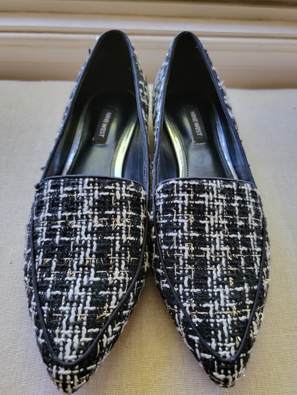 Nine West Women's Black & White Tweed Pointed Loafers